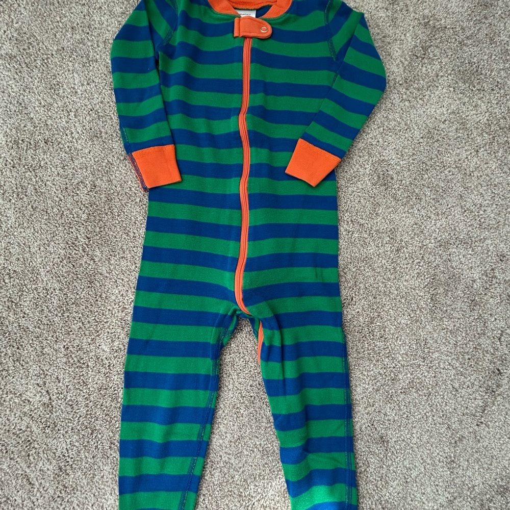 Striped Green and Blue Onesie with Orange Accents